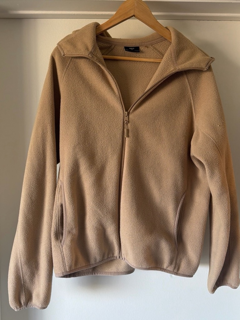 Mango Man Beige Fleece Zip-Front Jacket